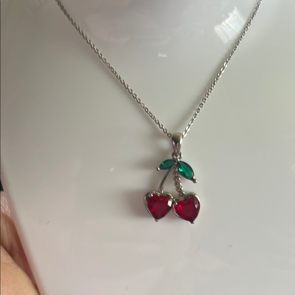 Jewelry - Cherry Pendant Necklace in Silver and Red